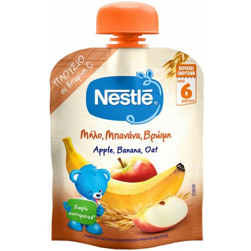 Nestle Apple, Banana, Oat Puree 6m+ Φρουτοπουρές με Μήλο, Μπανάνα & Βρώμη Πλούσιος σε Βιταμίνη C Μετά τον 6ο Μήνα 90g